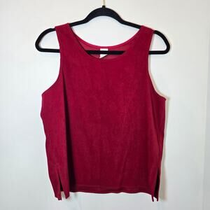 Vintage Microsuede Tank Top Size S Red Scoop Neck Side Slits Oversized Made USA